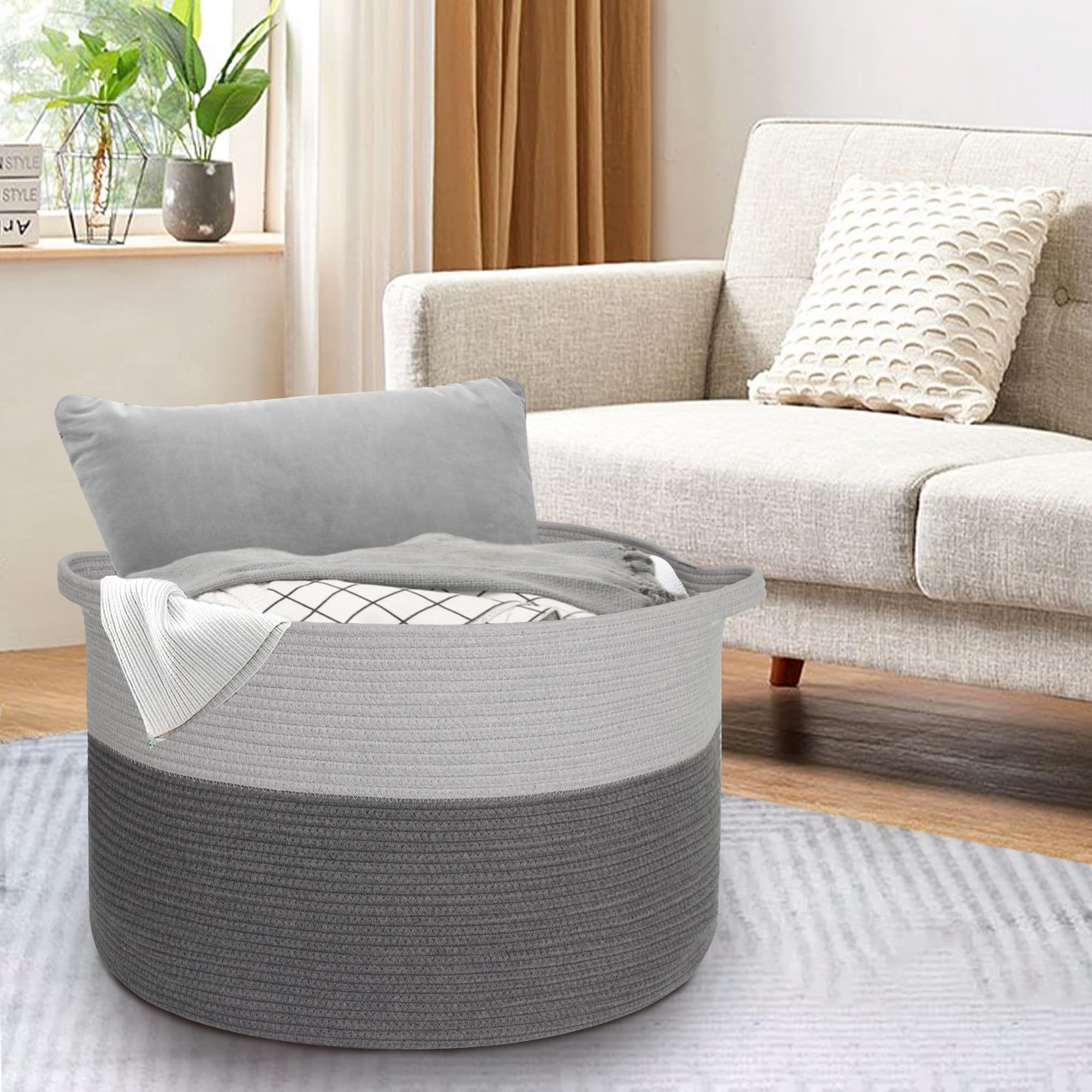 MEGASKET Extra Large Rope Basket used in bedrooms and playrooms keeps essentials tidy.