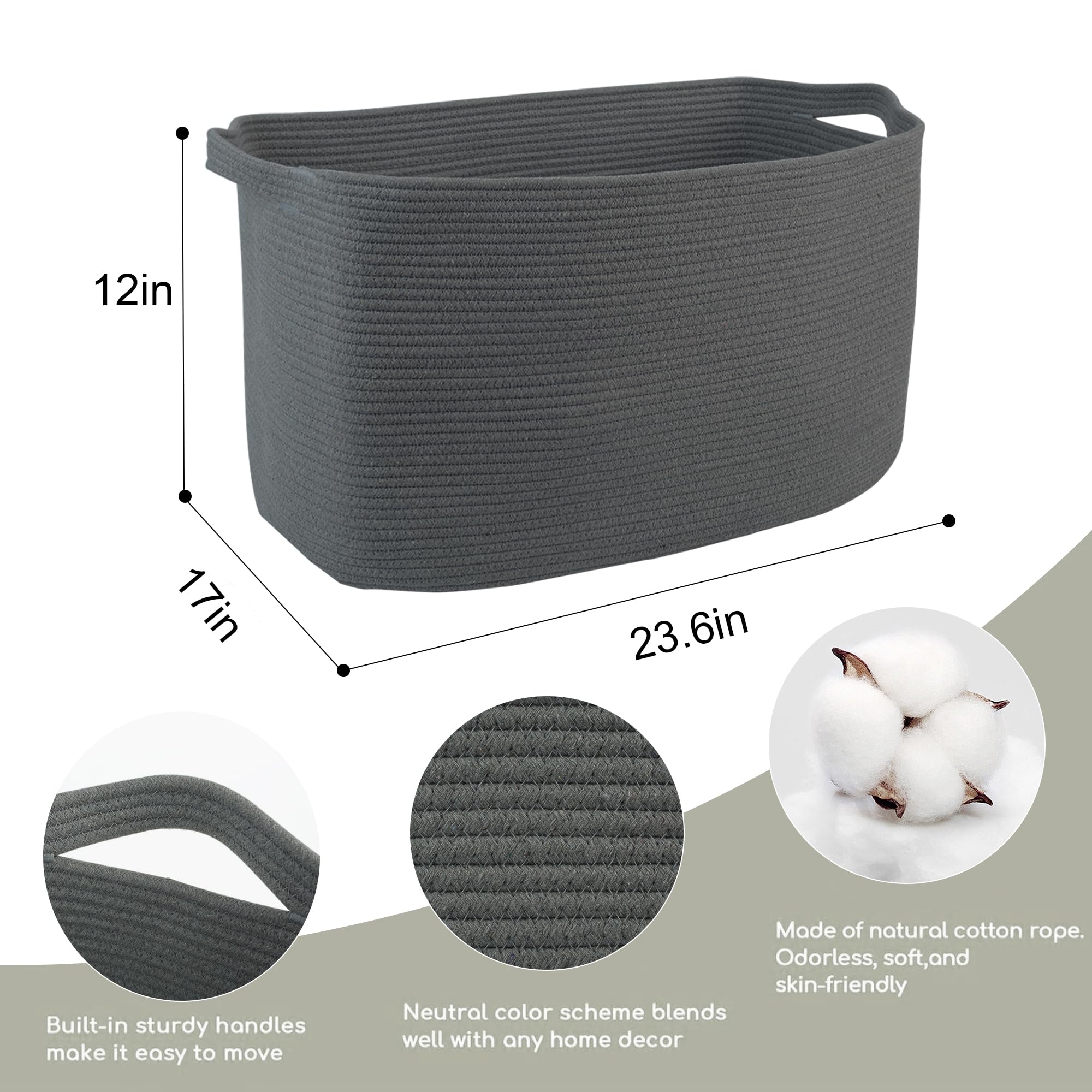 MEGASKET extra-large rope basket rectangle side view ideal for closet organization