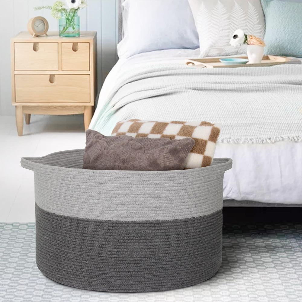 MEGASKET Extra Large Rope Basket foldable handles simplify transport.