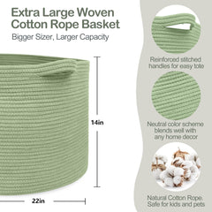 MEGASKET green basket with sturdy handles for living room organization.