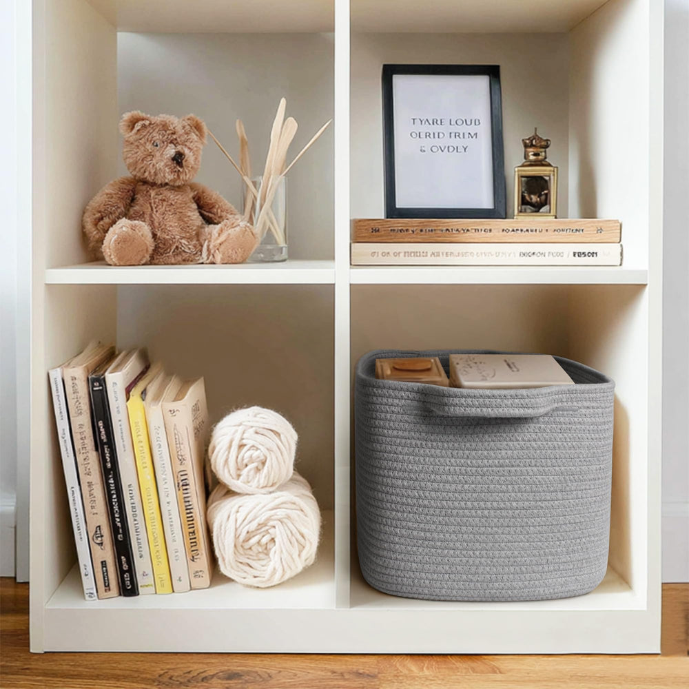 MEGASKET grey woven storage basket bathroom-towels keeps towels neat and accessible