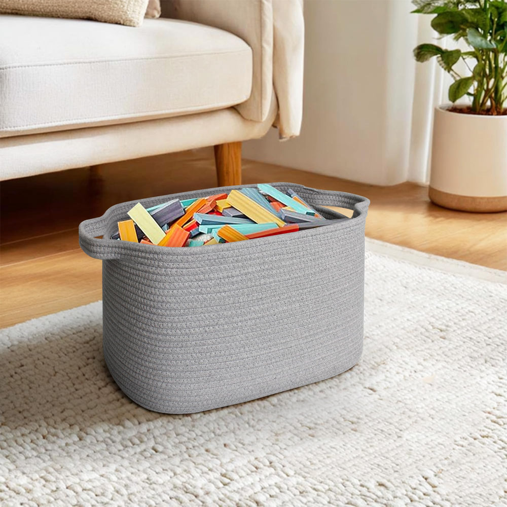 MEGASKET grey woven storage basket foldable design saves space when not in use