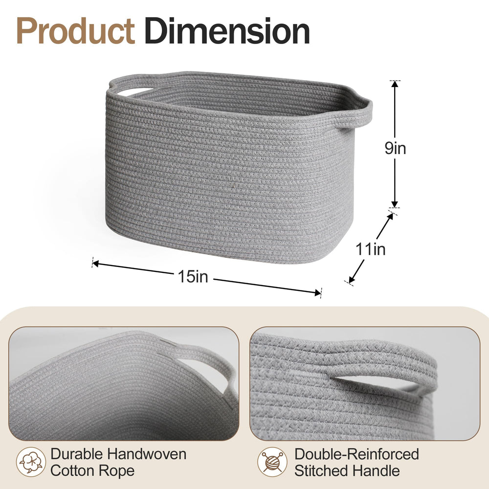 MEGASKET grey woven storage basket handles close-up demonstrates easy transport