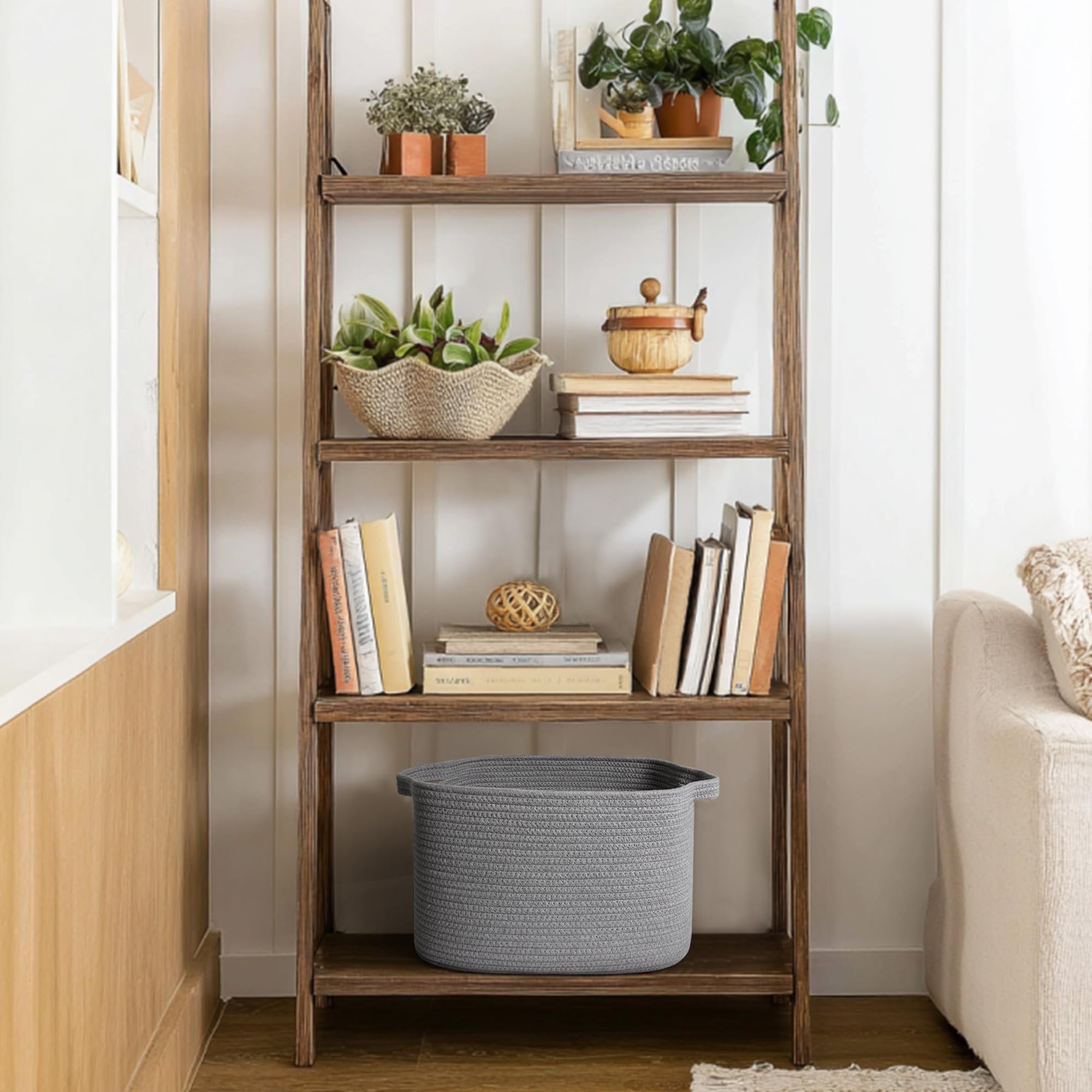 MEGASKET grey woven storage basket shelf-decor adds rustic charm to shelves