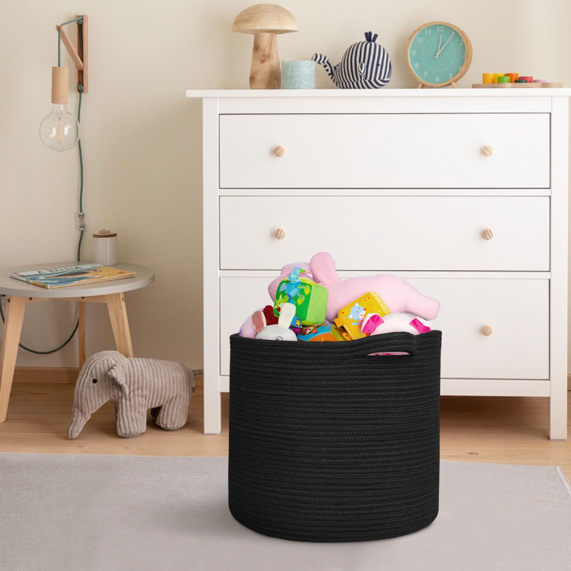 MEGASKET large black basket handles closeup highlights easy portability.