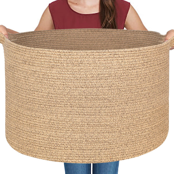 MEGASKET large wicker basket shows 22x22x14 inches for spacious storage in living areas.
