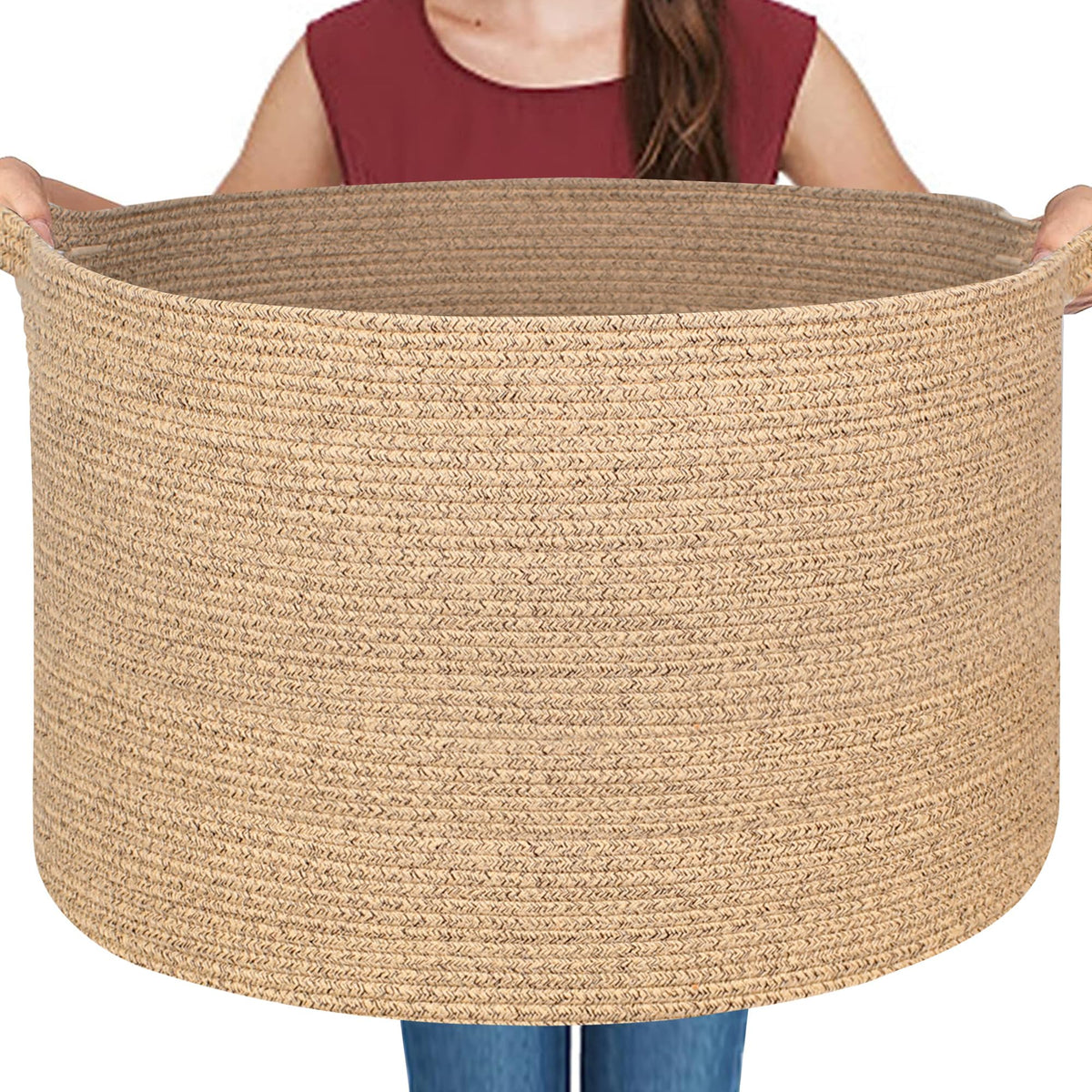 MEGASKET large wicker basket shows 22x22x14 inches for spacious storage in living areas.