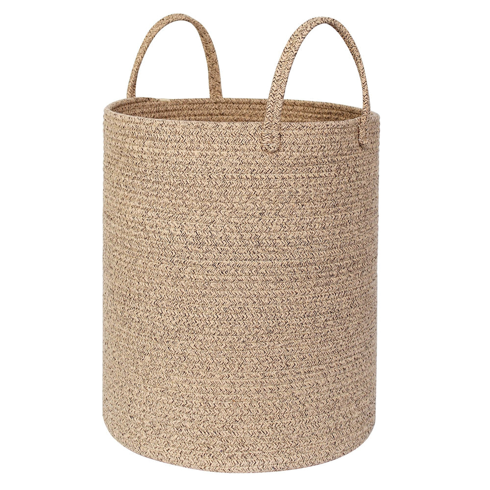 MEGASKET large woven laundry basket showing 15x18 size, ideal for bedrooms and laundry storage.