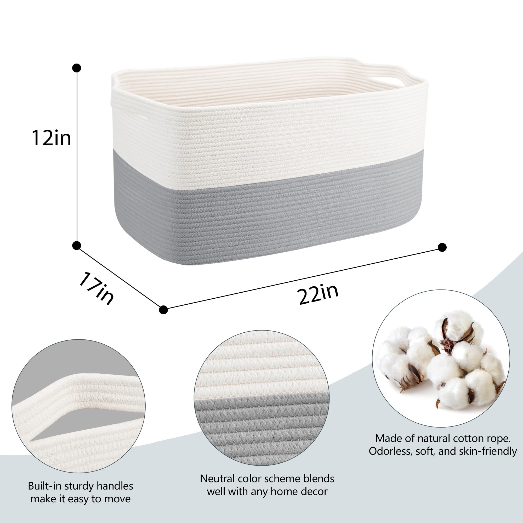 MEGASKET woven cotton rope basket with handles for easy transport.