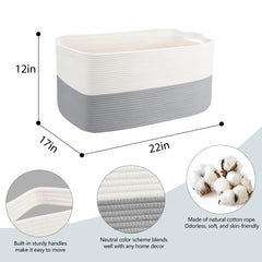 MEGASKET woven cotton rope basket with handles for easy transport.