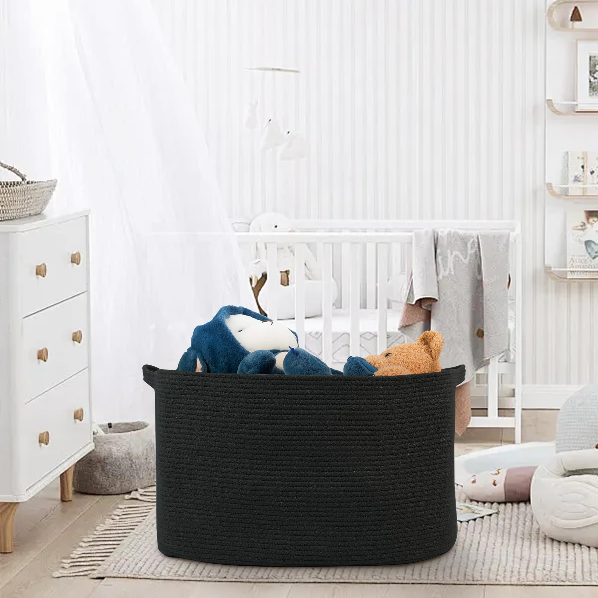 MEGASKET laundry bin keeps towels neatly organized in the closet.