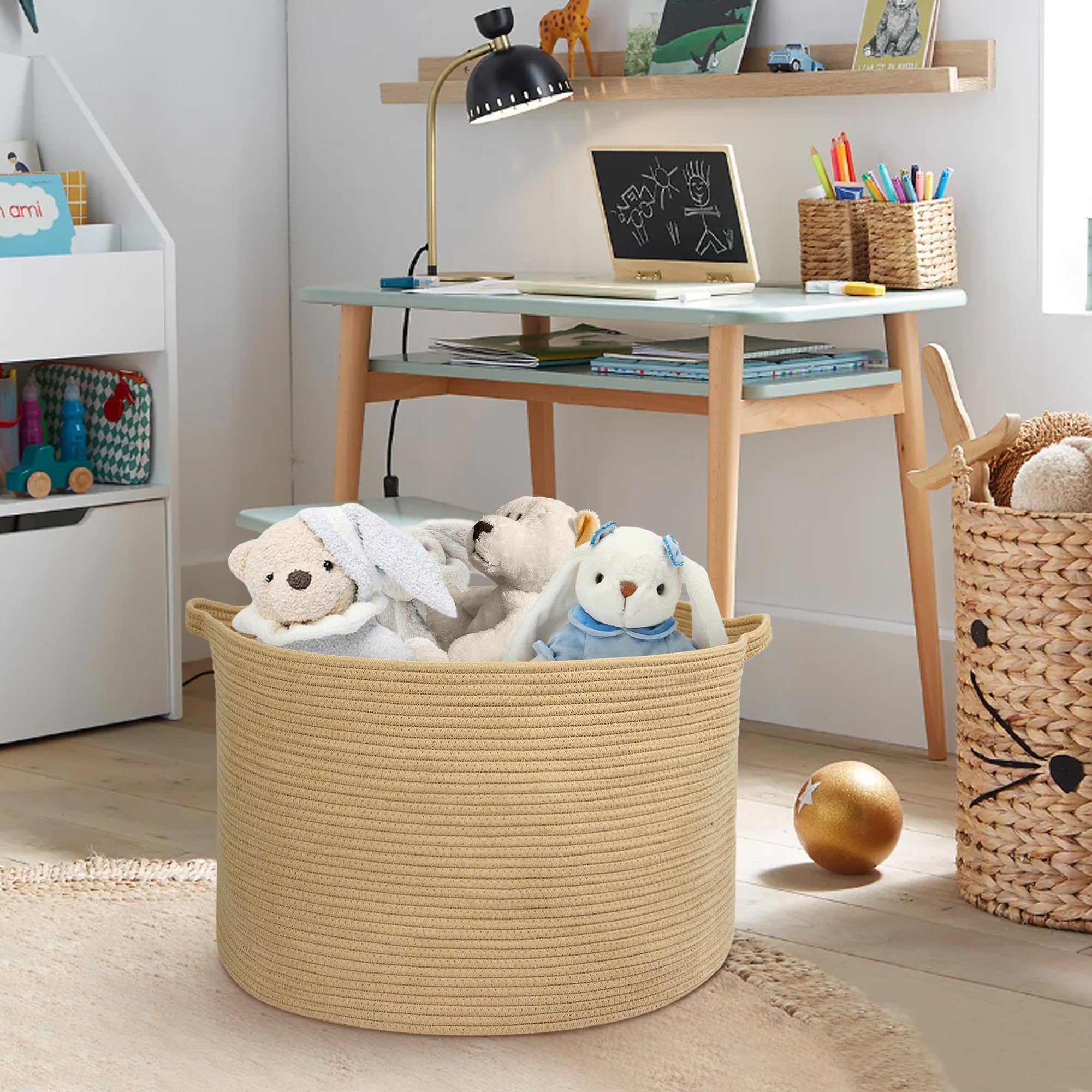 MEGASKET neutral color basket blends with boho and modern decor