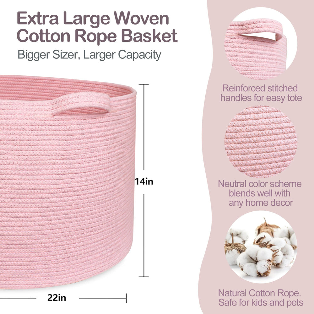MEGASKET pink rope basket with soft cotton texture for kid-friendly toy storage