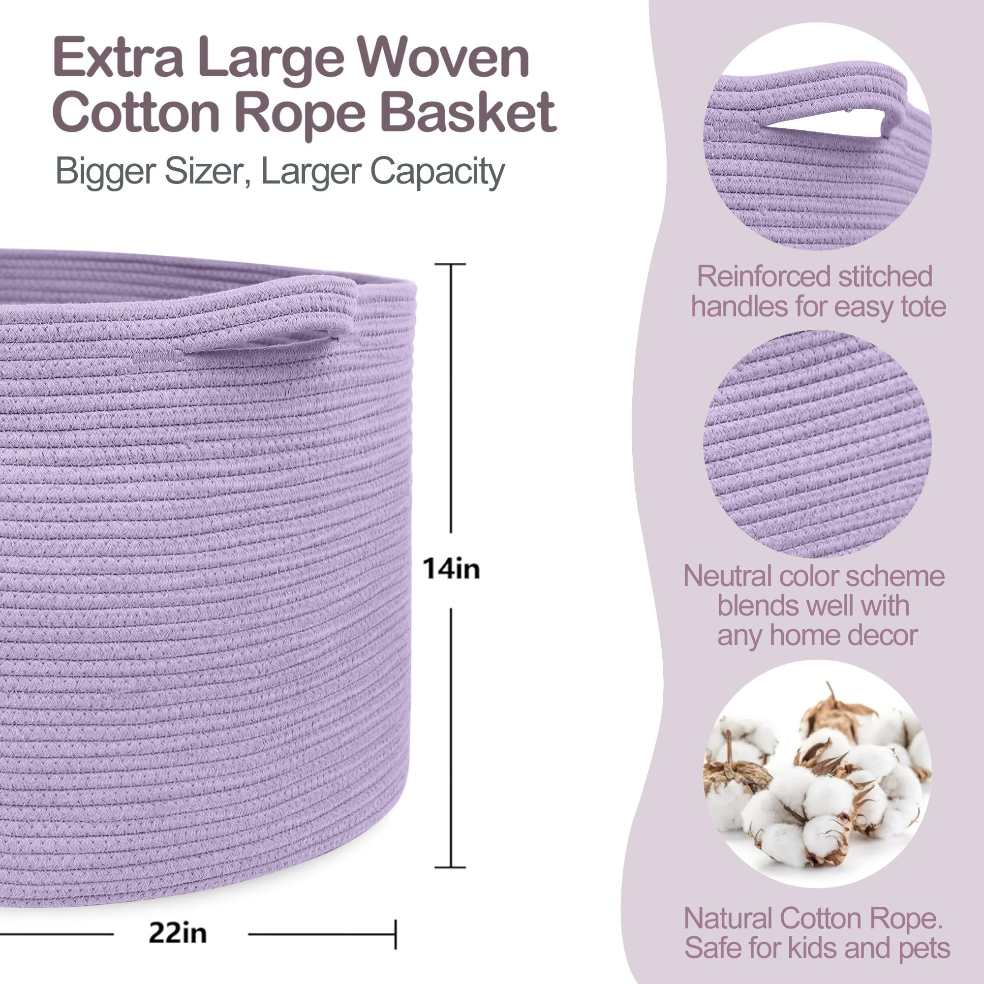 MEGASKET purple rope basket living room setup with easy-access blankets