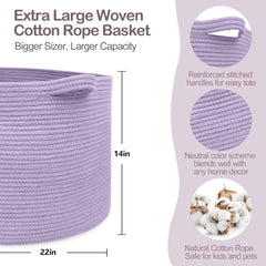 MEGASKET purple rope basket living room setup with easy-access blankets