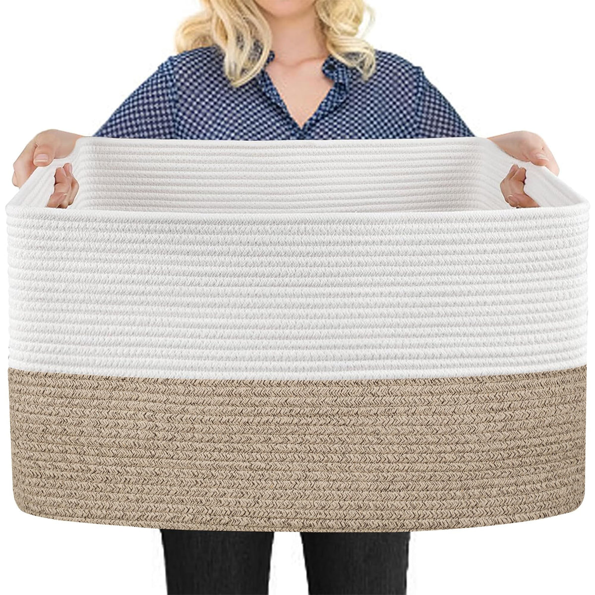 MEGASKET rectangle blanket basket on floor showing large capacity for blankets