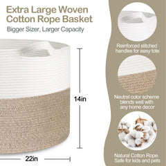 MEGASKET rope basket in two-tone neutral complements decor while organizing toys.