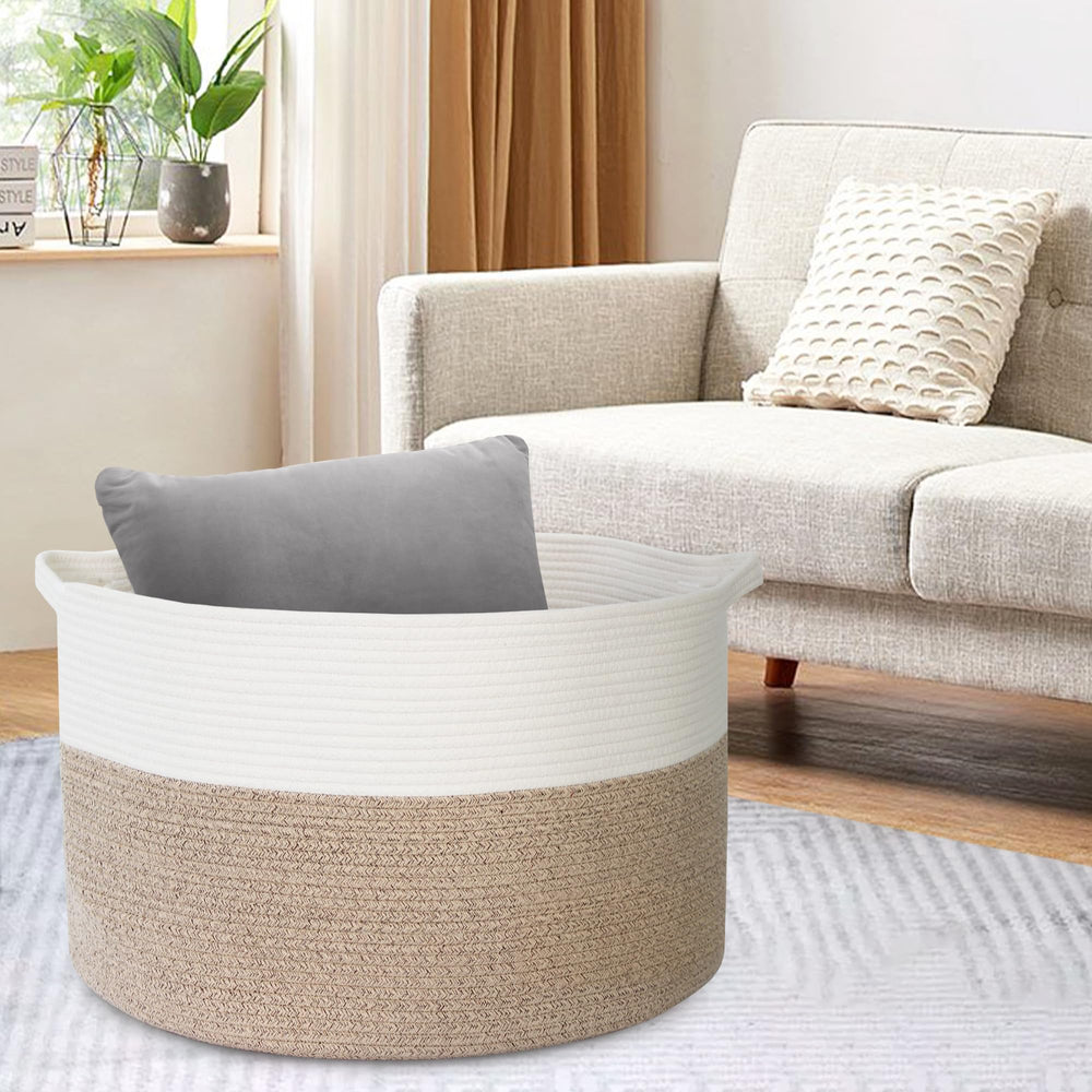 MEGASKET two-toned basket with reinforced handles for easy transport.