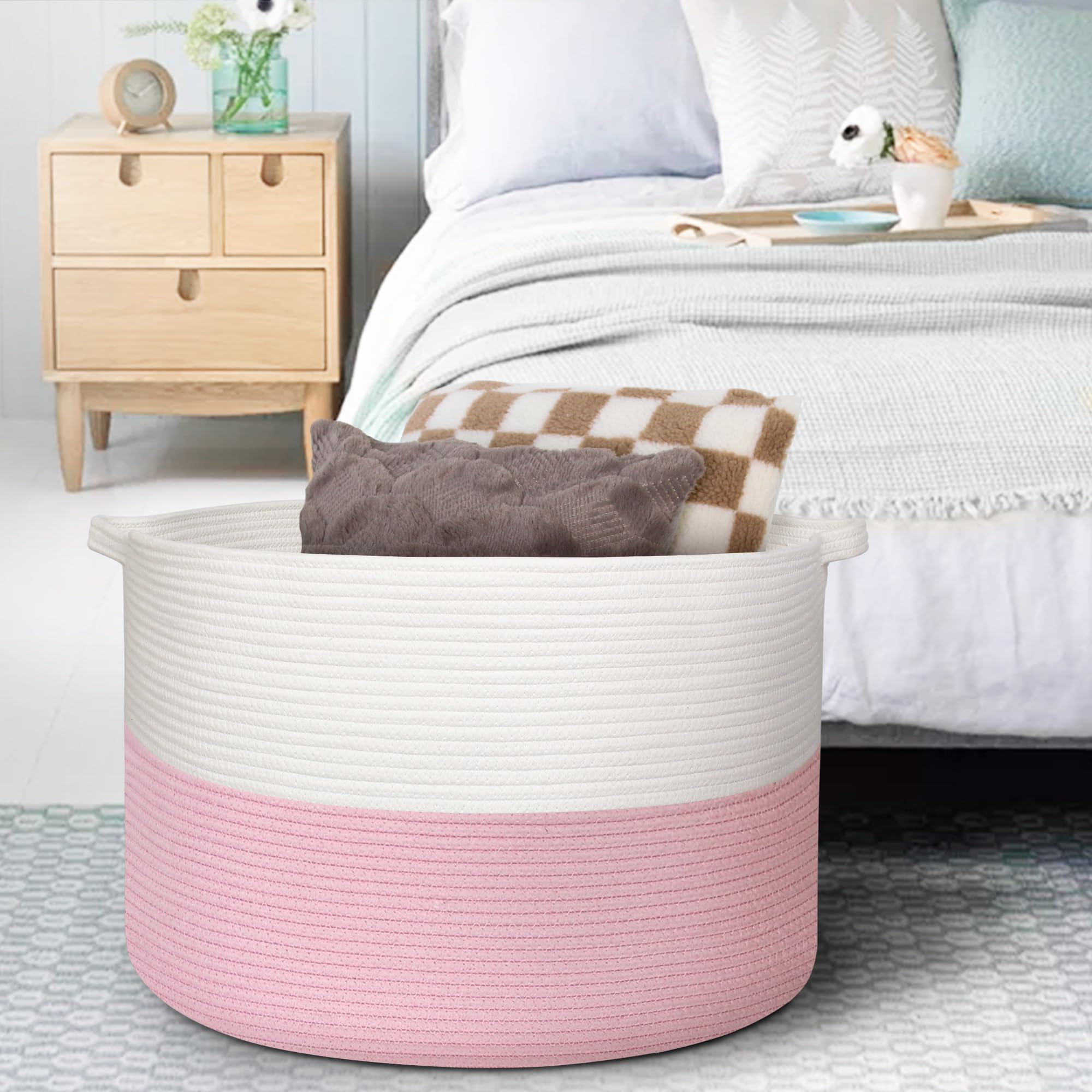 MEGASKET two tone pink decor bin complements modern interiors