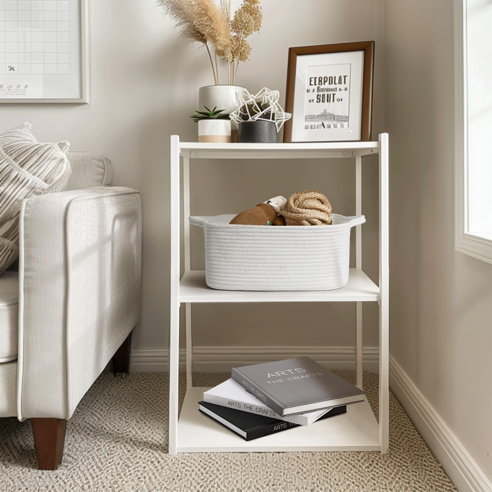 MEGASKET neutral-toned basket blends with decor while offering practical organization for living spaces.