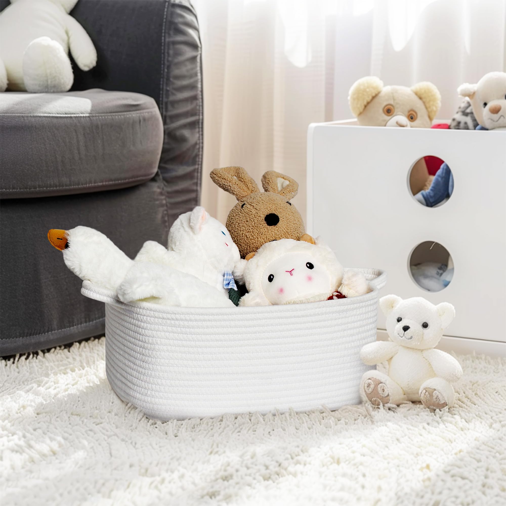 MEGASKET cotton rope storage basket stores remotes, books, and small essentials with gentle texture.