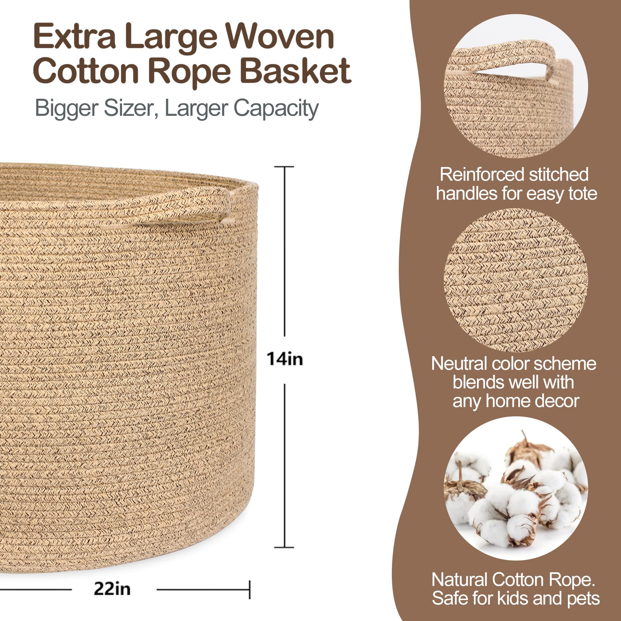 MEGASKET cotton rope basket highlights a soft texture for toy and blanket storage.