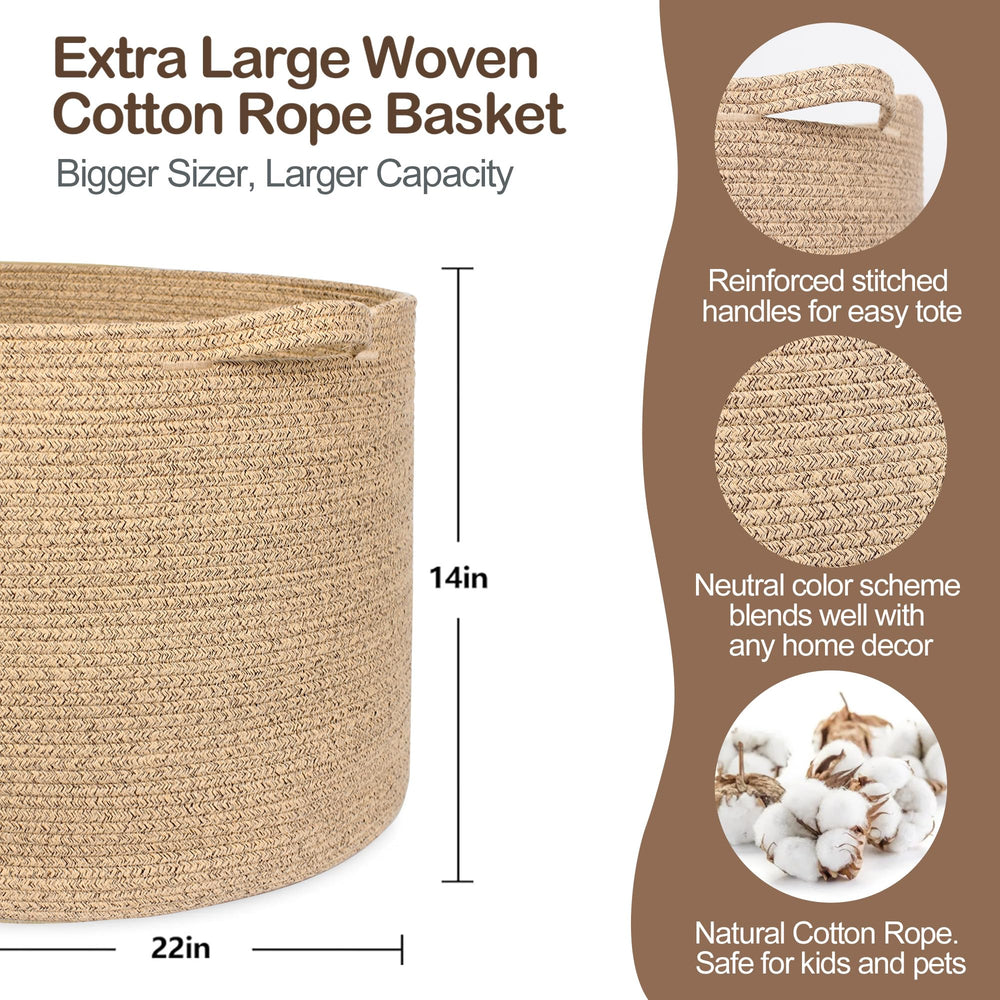 MEGASKET cotton rope basket highlights a soft texture for toy and blanket storage.