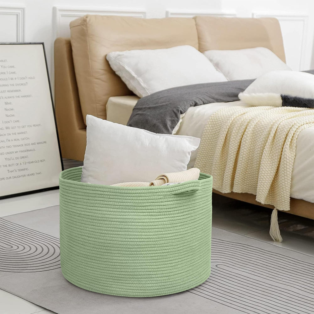 MEGASKET woven green basket suits laundry rooms and bedrooms.