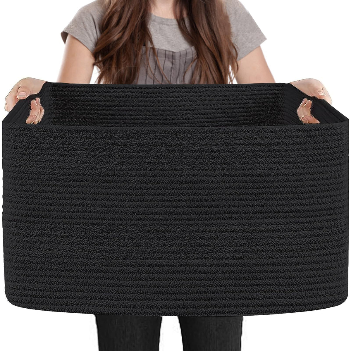 MEGASKET blanket storage basket in black for easy access to throws.