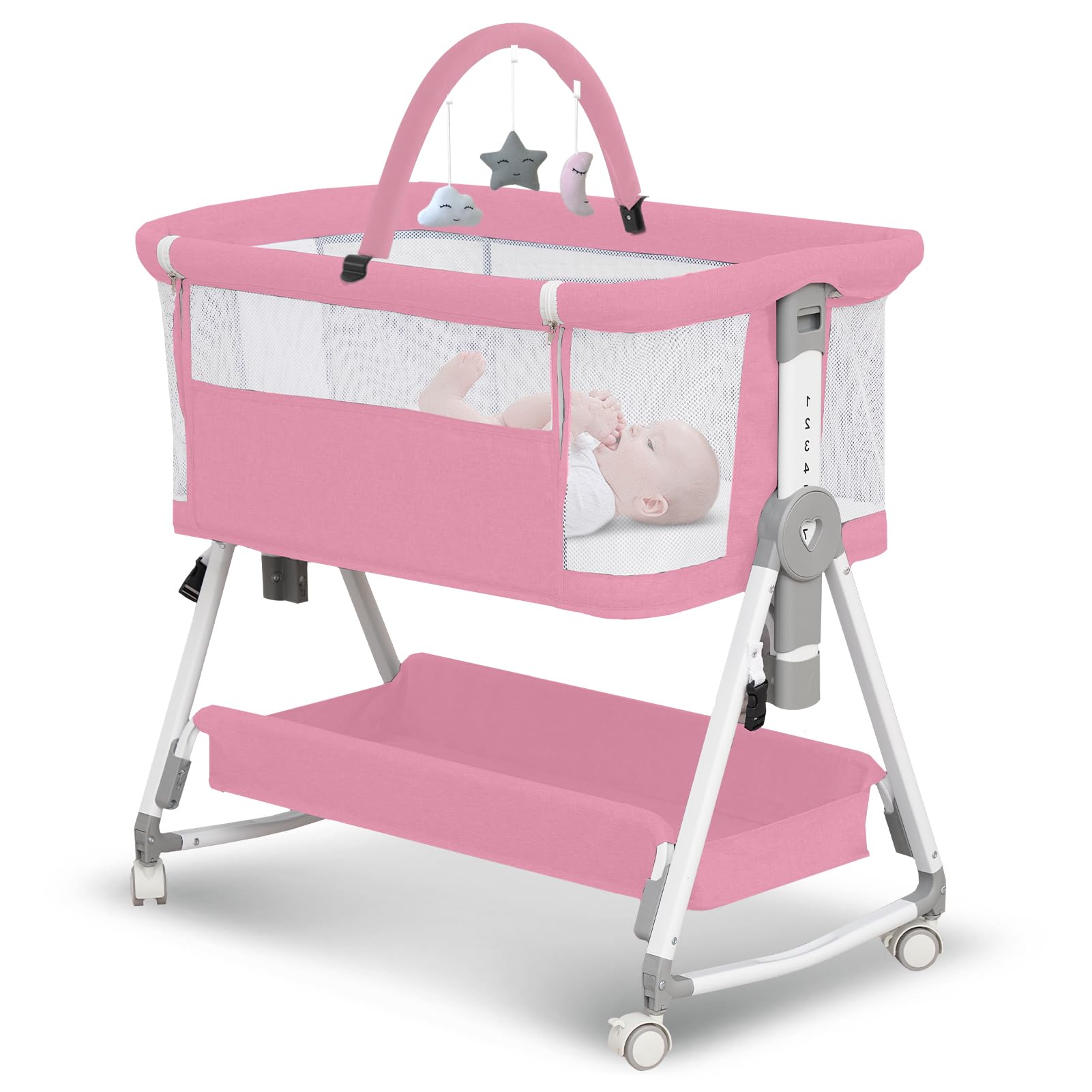 MEICHYUN baby bassinet with hanging toys offers visual engagement for newborns