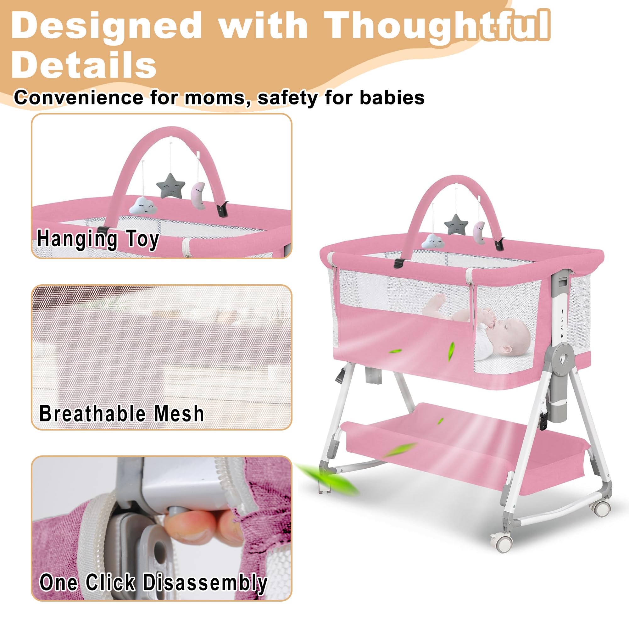 MEICHYUN bassinet storage basket keeps baby essentials within reach