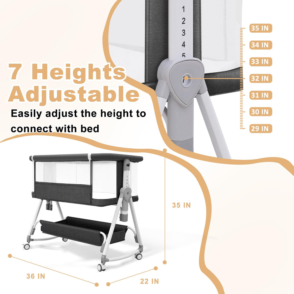 MEICHYUN rolling bassinet with smooth wheels for mobility.