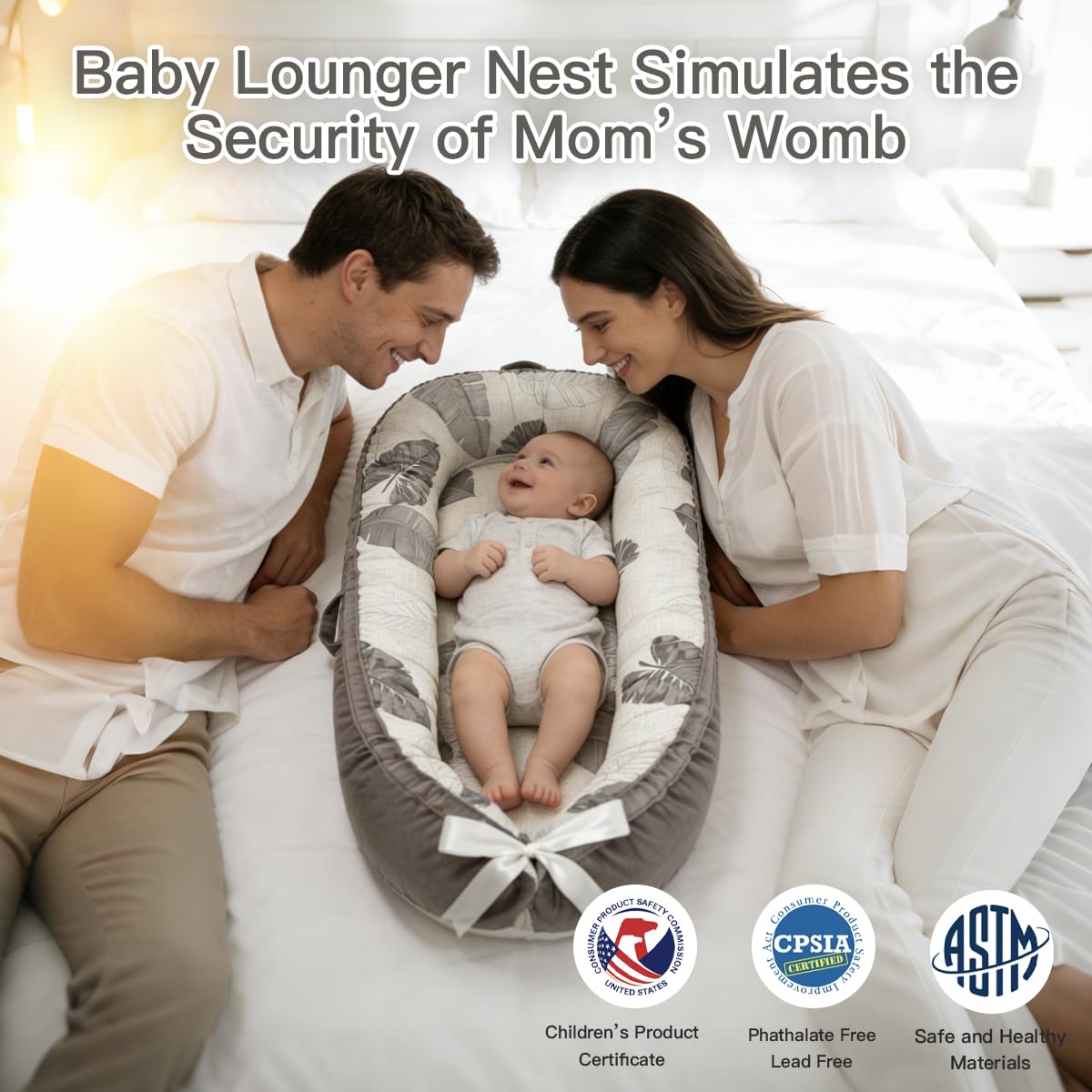 Adjustable buckle on the Meindoovm lounger grows with baby.