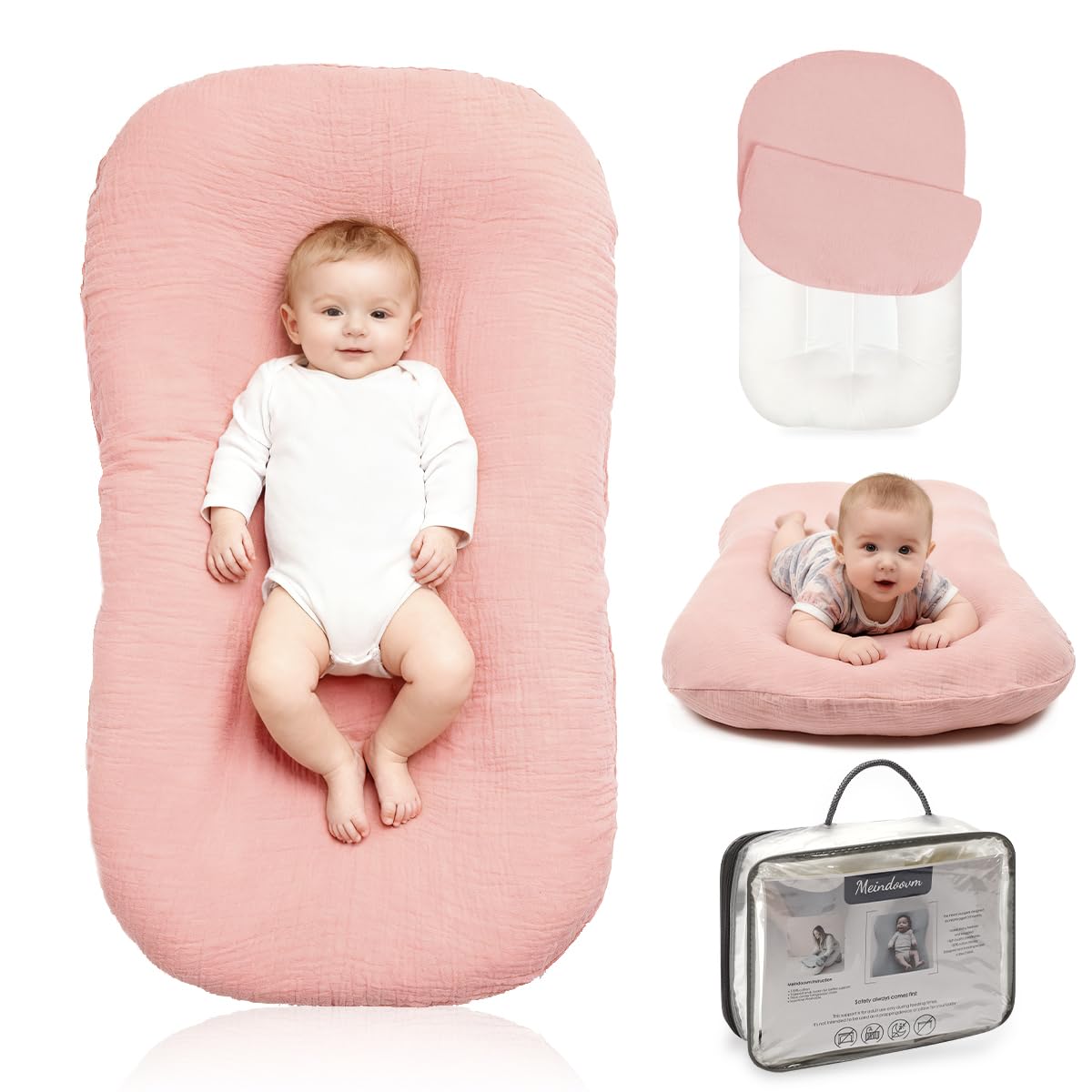 Meindoovm Baby Lounger with cover included, easy to clean and cozy.