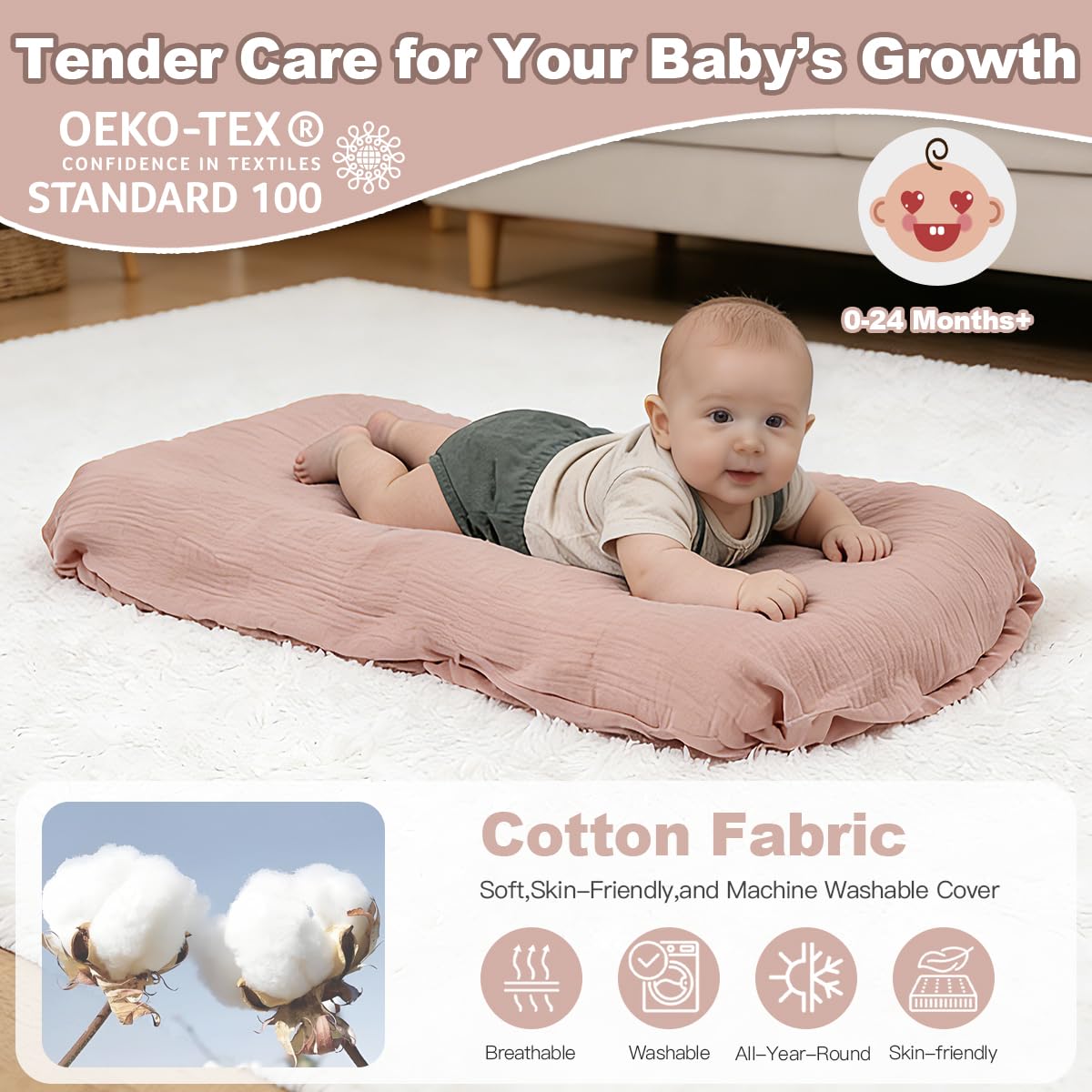 Meindoovm Baby Lounger machine-washable cover for easy care.