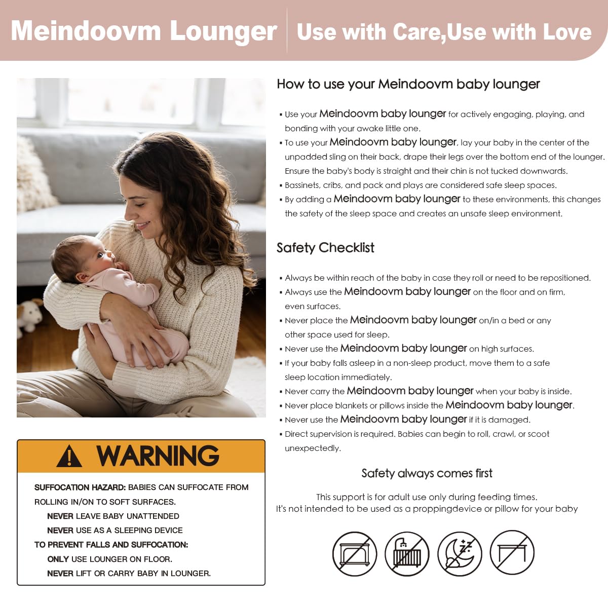 Meindoovm Baby Lounger with organic cotton fill for softness.