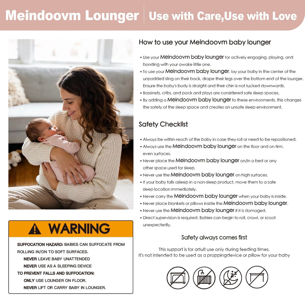 Meindoovm Baby Lounger with organic cotton fill for softness.