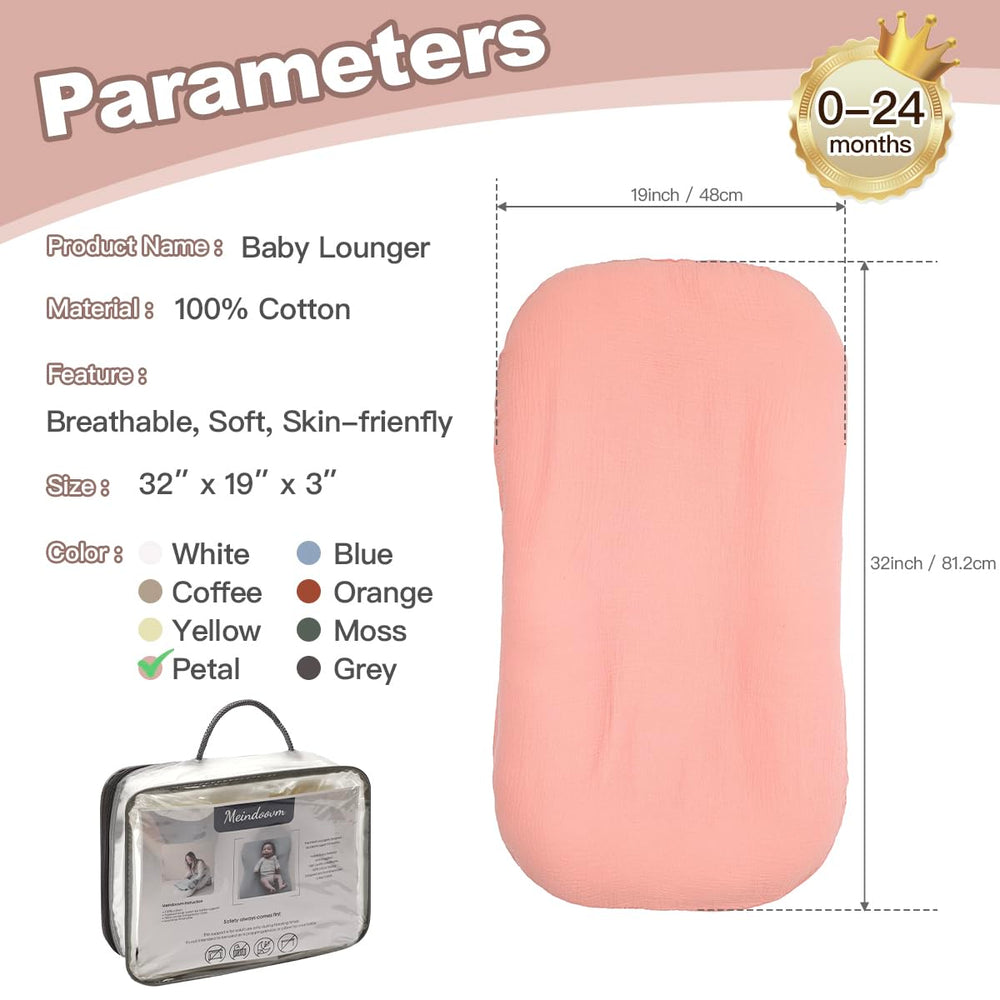 Meindoovm Baby Lounger size 29x17x4.5 inches for play space.