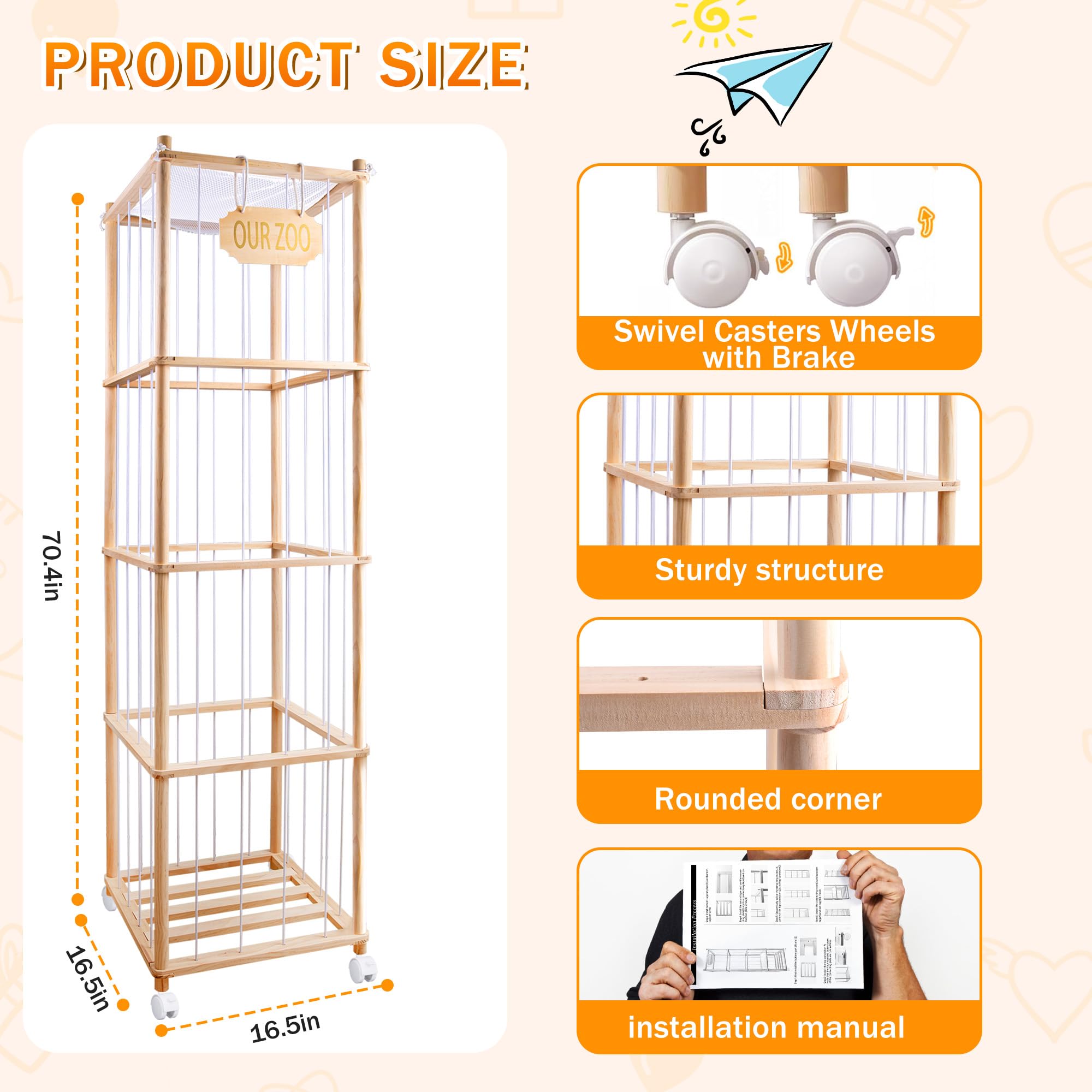 meiqidi stuffed animal zoo tower wheels enable easy room to room movement