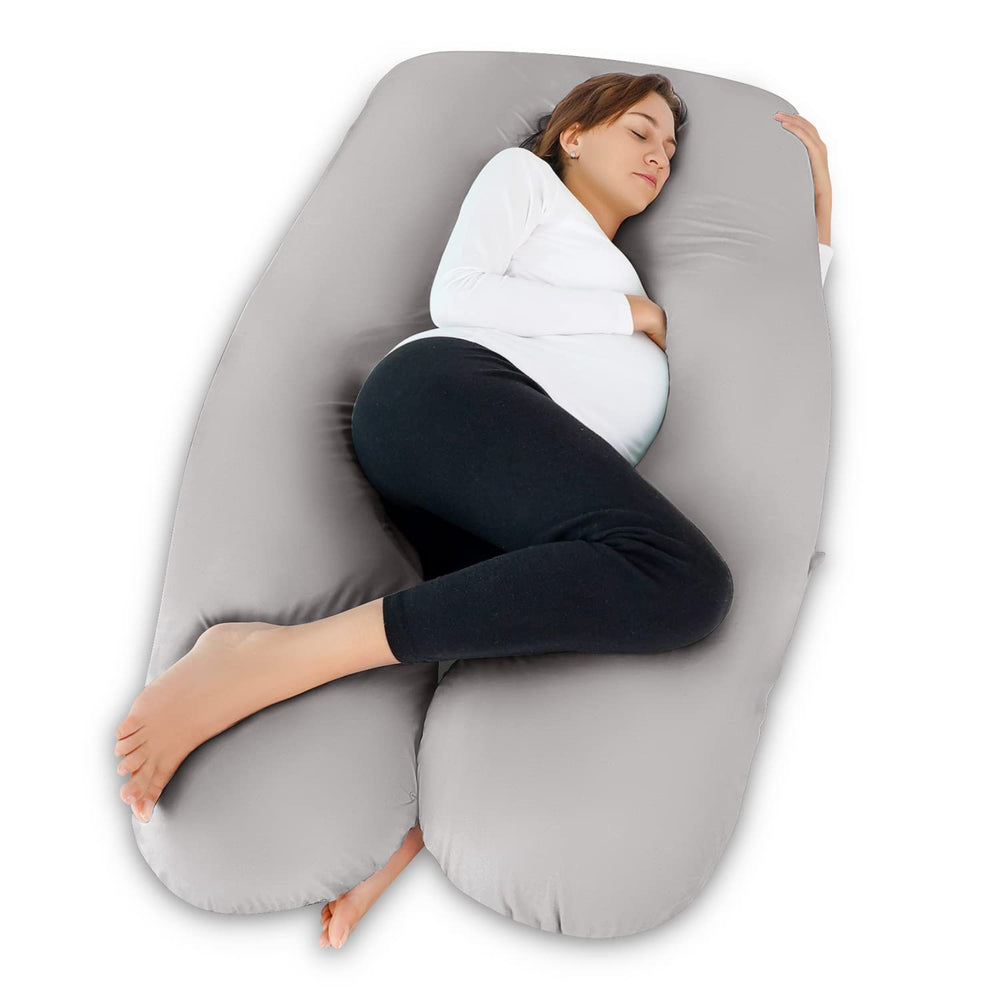 Meiz pregnancy pillow with cooling silk jersey cover close-up shows refreshing texture for restful nights.