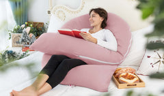 Meiz pregnancy pillow double zipper detail allows easy filling adjustment