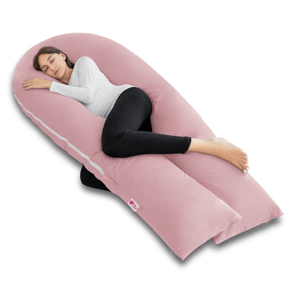 Meiz pregnancy pillow full U-shape on bed supporting head, back, and belly