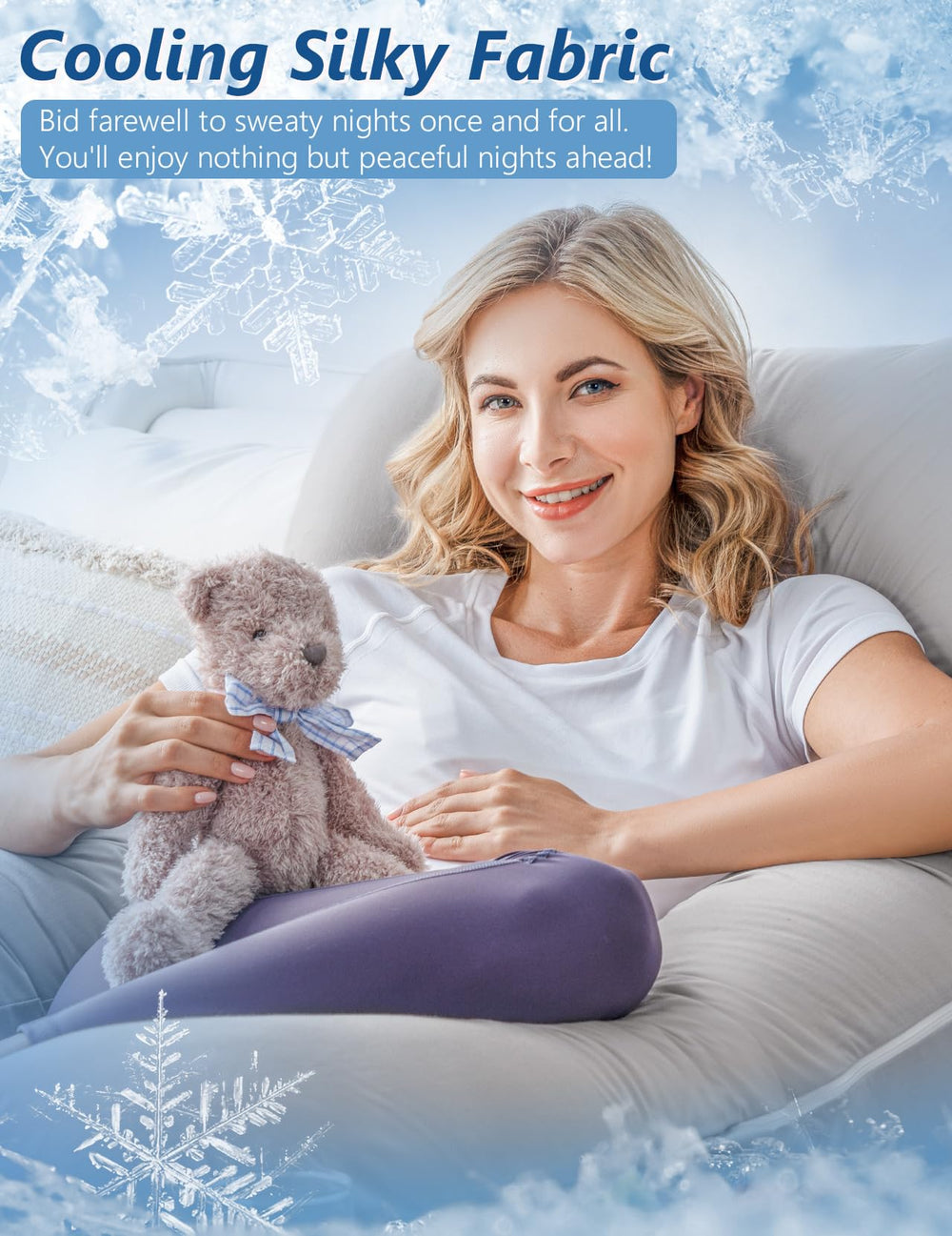 Meiz pillow on bed with light grey cover inviting comfortable rest.