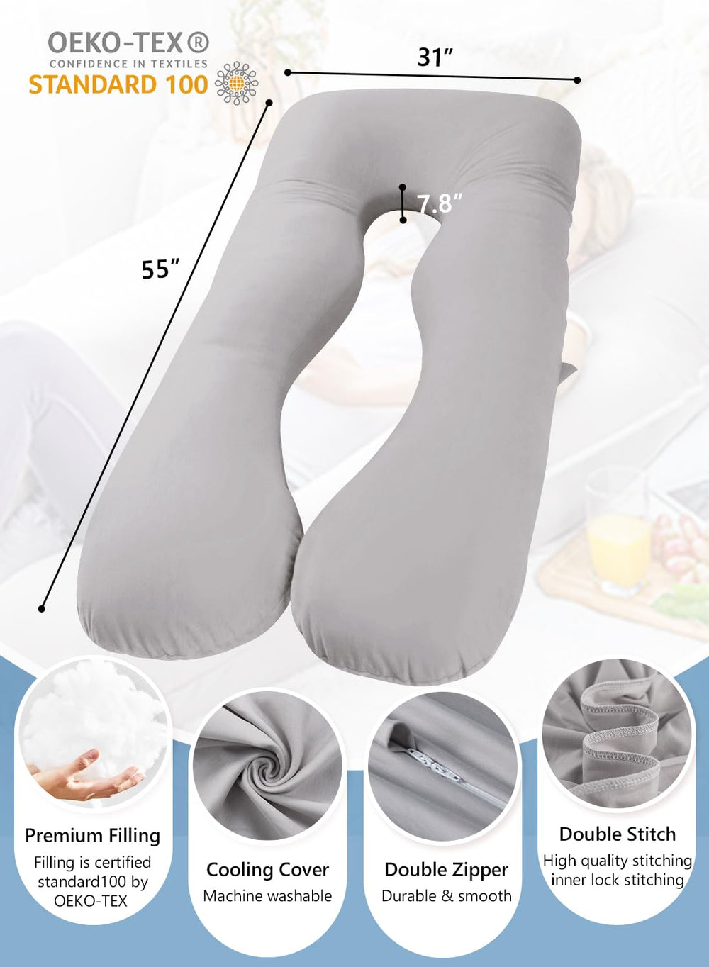 Meiz pillow supports side sleeping with back and belly comfort.