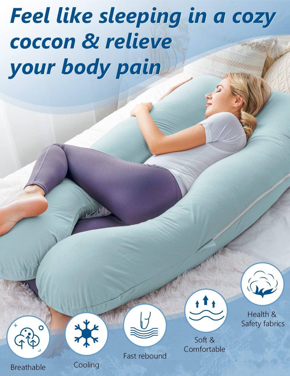 Meiz pregnancy pillow suits side sleeping and helps distribute pressure for restful nights