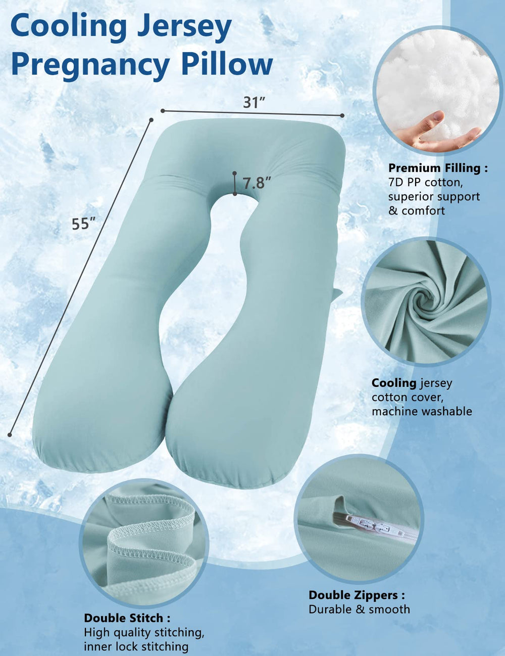 Meiz u-shape design supports back, hips, and knees for ergonomic sleep positioning