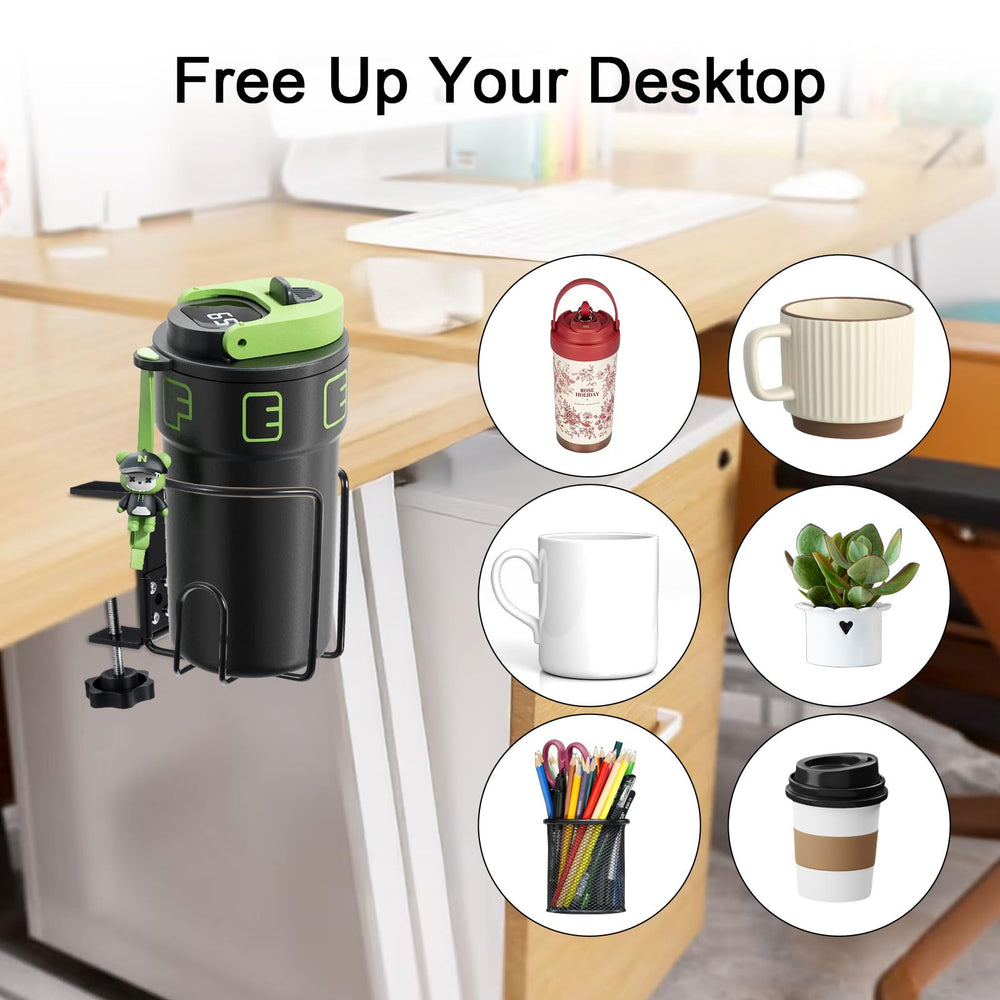 mekueeex black cup holder clamps firmly without scratching the desk surface
