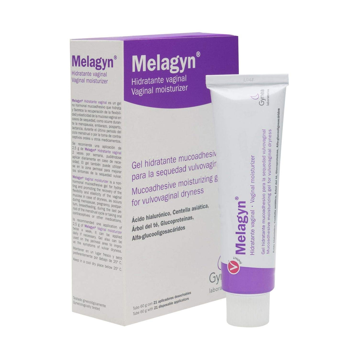 Melagyn Moisturising Vaginal Gel 60g packshot highlighting hydration support for daily comfort.