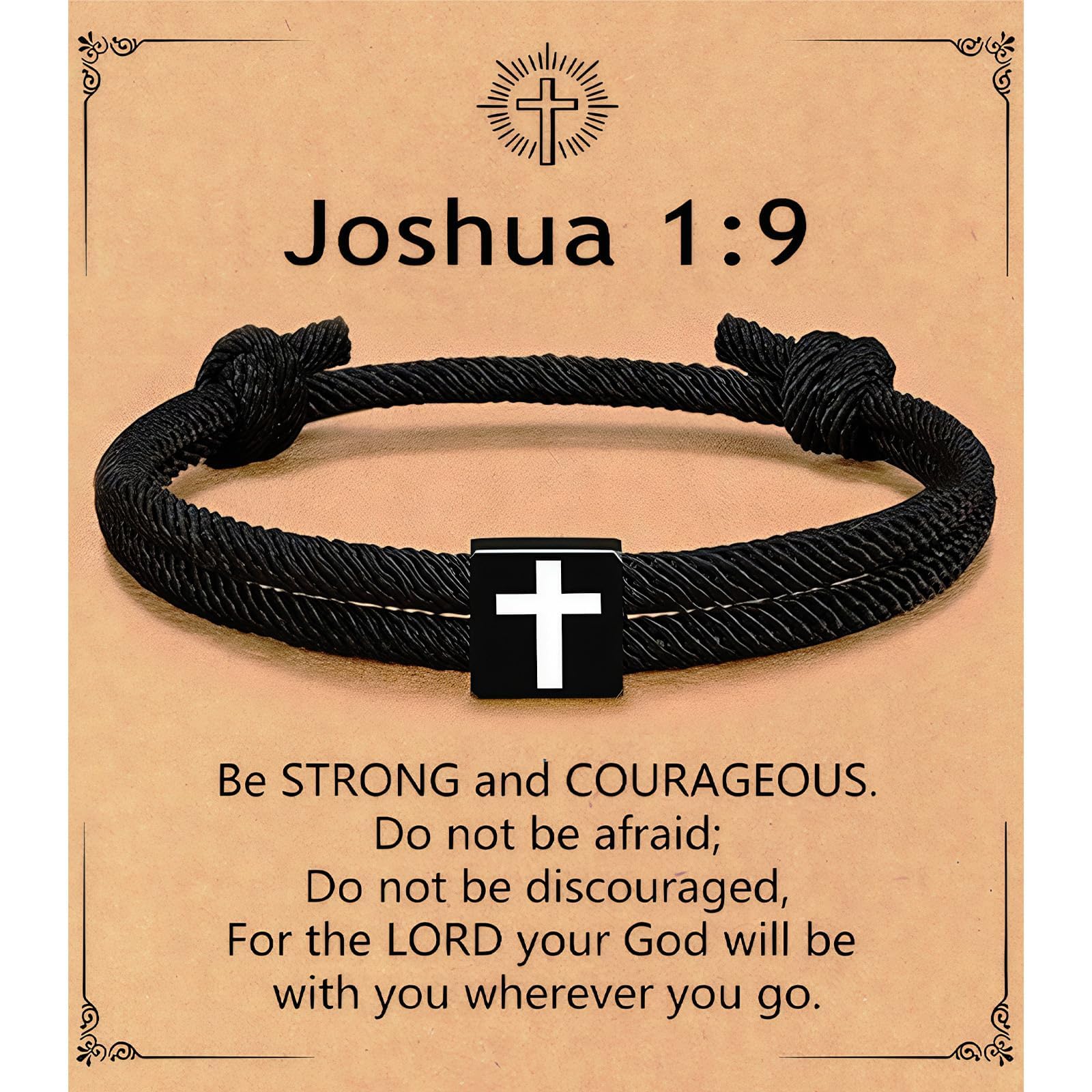 Meliatomia baptism cross bracelet for boys with blessing card in a gift-ready blue box.
