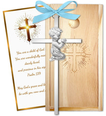 Meliatomia praying cross 6in boy detail showcases durable baptism keepsake